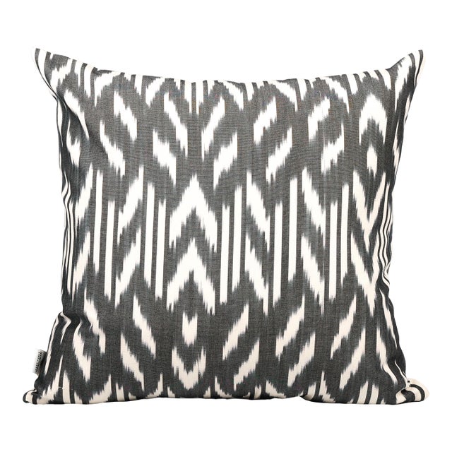 Black and White Ikat Pillow Cover For Sale