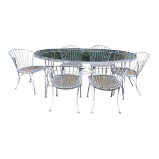 1950s Woodard Pinecrest Patio Dining Table and 6 Chairs Unsigned For Sale