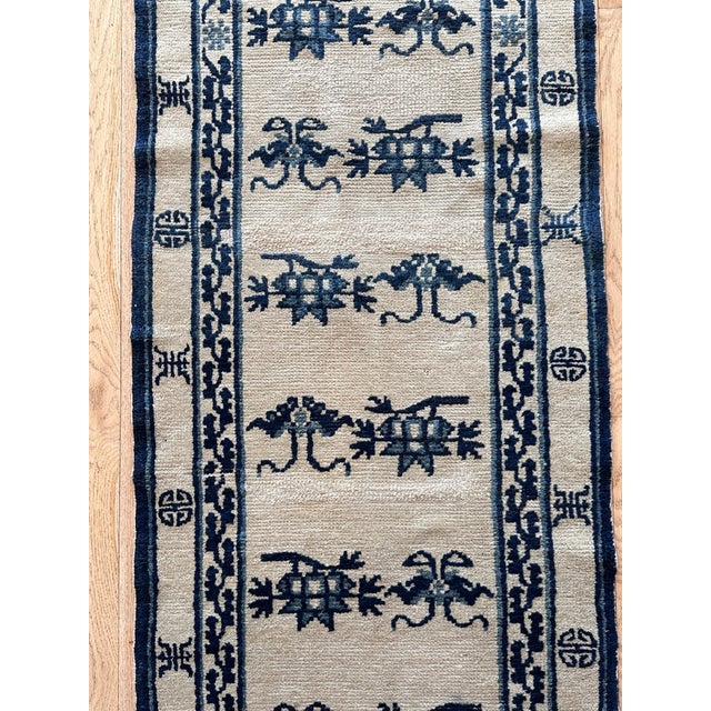 Antique Peking Chinese Runner, Handmade Oriental Rug, Circa 1870, Ivory and Blue For Sale - Image 10 of 16