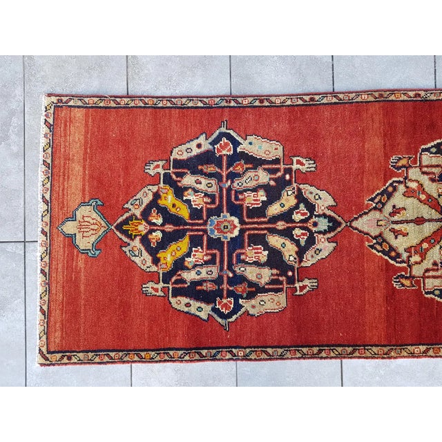 1950s Decorative Red Geometric Runner For Sale - Image 10 of 10