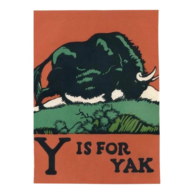 1920s, Y Is for Yak Print, Original Vintage Children’s Print, Lithograph, ABCs For Sale