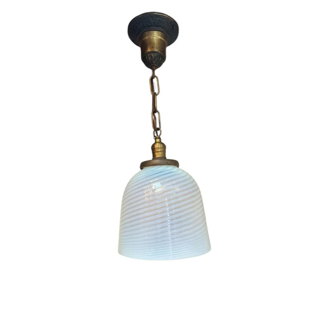 Early 20th Century Opalescent Phoenix Glass Dome Swirl Pendant Light For Sale - Image 4 of 5