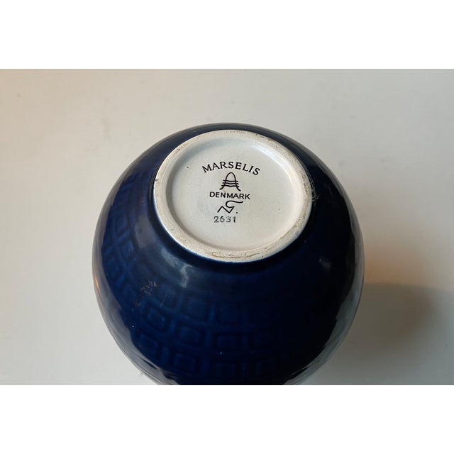 Blue Blue Glazed Marselis Vase by Nils Thorsson for Aluminia, 1950s For Sale - Image 8 of 9