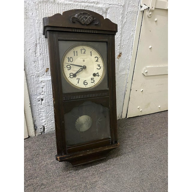 Vintage Traditional Mahogany Wall Clock With Handcarved Details For Sale - Image 12 of 12