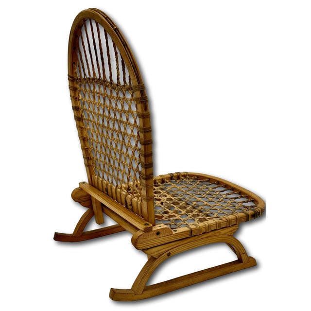 Vintage Mid 1900s Stream Bent Ash Wood & Hand Woven Leather - Hide Folding Low Chair for Canoes, Camping Etc. For Sale - Image 9 of 18