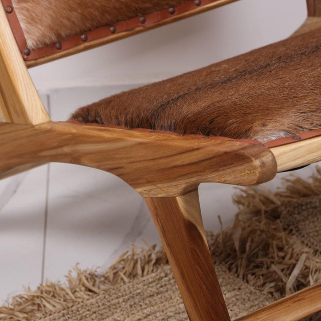 Lara Natural Teak and Genuine Leather Chair For Sale - Image 10 of 11