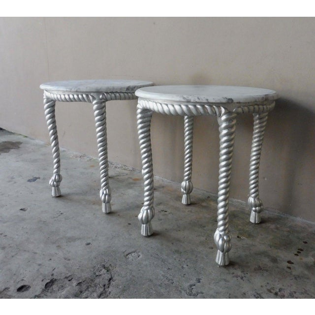 Hollywood Regency 1970s Vintage Hollywood Regency Style Marble Topped Tables - a Pair For Sale - Image 3 of 9