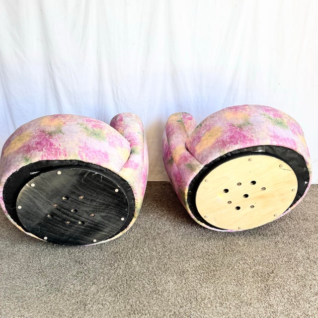 Postmodern Pink Multi Colored Nautilus Swivel Lounge Chairs by Directional - A Pair For Sale - Image 12 of 12