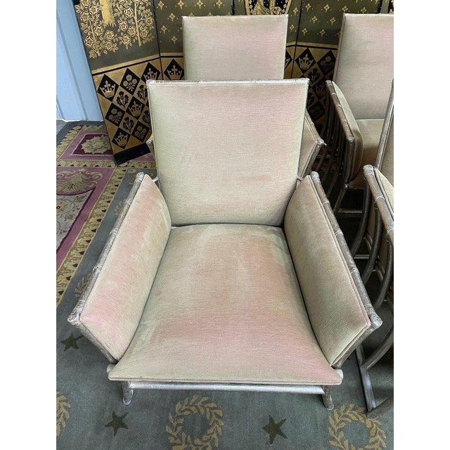 Bergere Armchairs in Silver Bamboo and Velvet, Set of 6 For Sale - Image 5 of 13