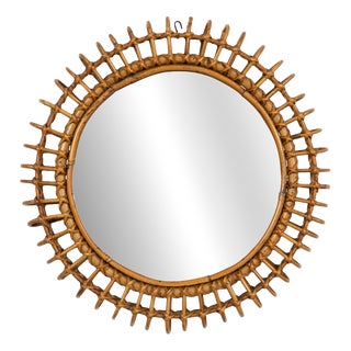 Vintage Round Wall Mirror in Bamboo and Rattan by Franco Albini, 1960s For Sale