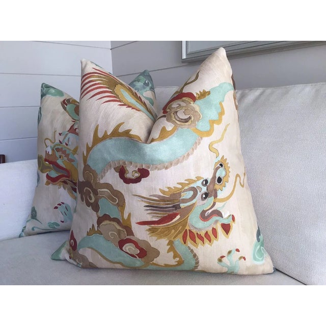 Carlton V “Puff” in Jade and Gold Down-Filled Pillows- a Pair For Sale - Image 4 of 4