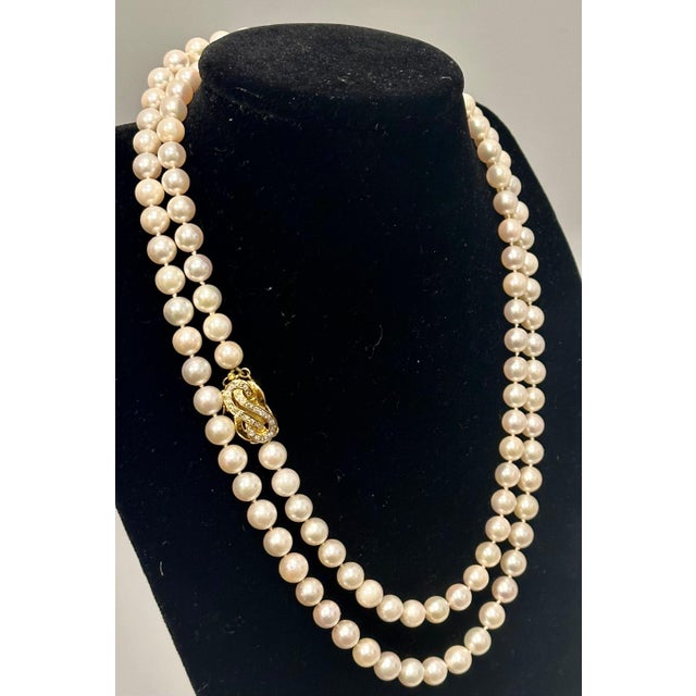 Vintage Cultured Akoya Pearl Strand Necklace Opera Length with Diamond Clasp For Sale - Image 11 of 18
