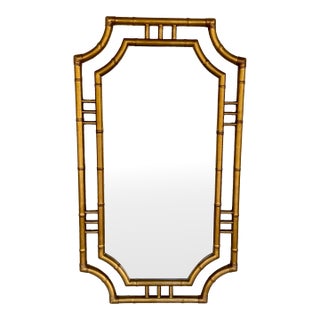 Hollywood Regency Style Gold Bamboo Wall Mirror For Sale