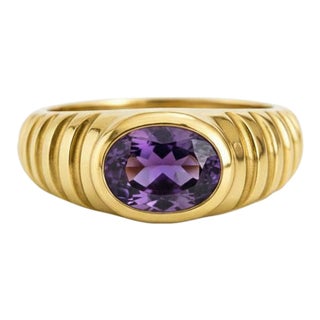 Oval Bezel Amethyst Ring for Men Silver, Gold, Size 10 For Sale