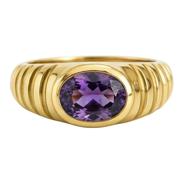 Oval Bezel Amethyst Ring for Men Silver, Gold, Size 10 For Sale