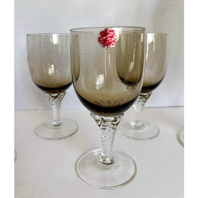 Glass Mid-Century Italian Smoky Gray Glass Decanter & Wine Glasses, Set of 6 For Sale - Image 7 of 12