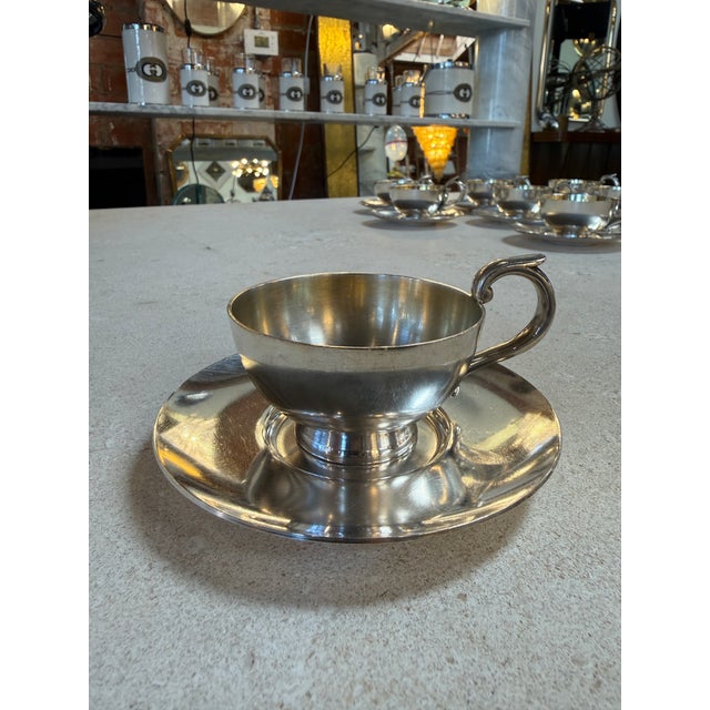 Italian Silver-Plate Tea Cup and Saucer Set, 12 Pieces, Mid-Century For Sale - Image 9 of 17