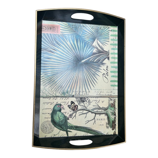 1980s Michel Design Works Green Parrot Tray. For Sale