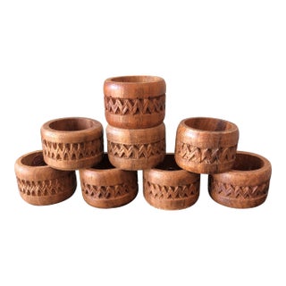 1970s Vintage Wooden Napkin Rings - Set of 8 For Sale