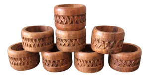 1970s Vintage Wooden Napkin Rings - Set of 8