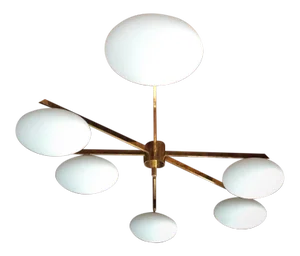 Vintage Angelo Lelli Style Italian Brass and Opaline Pendant Light