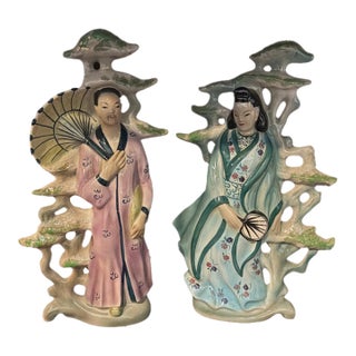 Alexander Blazys Pair of Asian Ceramic Statues Authentic and Gorgeous Very Tall For Sale