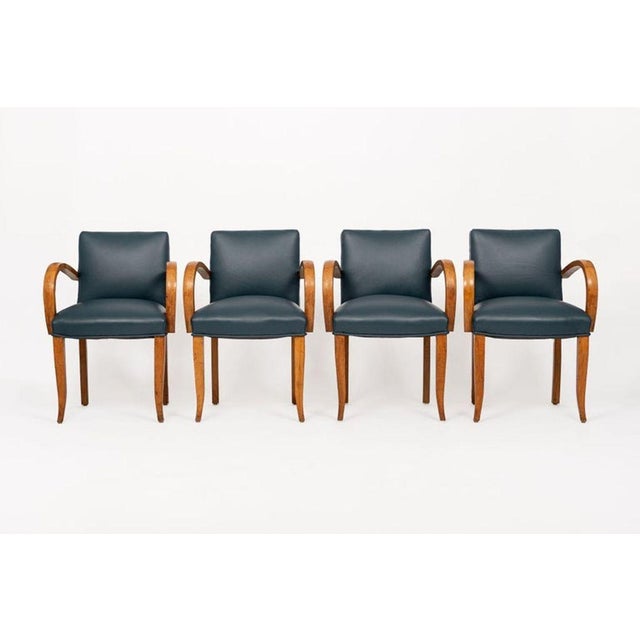 Art Deco Antique Art Deco Maple Bentwood and Blue Leather Dining Chairs 1930s For Sale - Image 3 of 11
