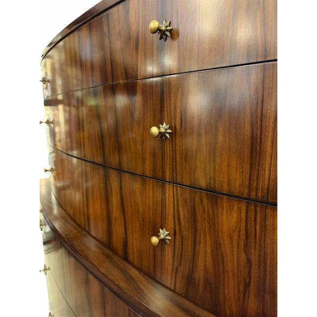 Contemporary Bernhardt rosewood chest featuring a refined silhouette with subtle Art Deco-inspired hardware. The piece...