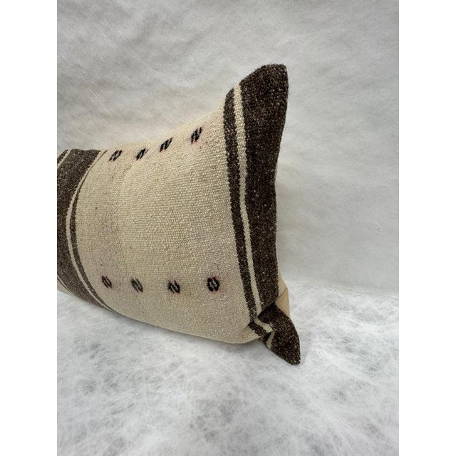 Contemporary Turkish Hemp Pillow Cushion Natural Beige Dark Brown Pillow Cushion Cover 16" x 24" For Sale - Image 3 of 4