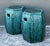 Turquoise Vintage Glazed Ceramic Bamboo Garden Stools - A Pair For Sale - Image 8 of 12