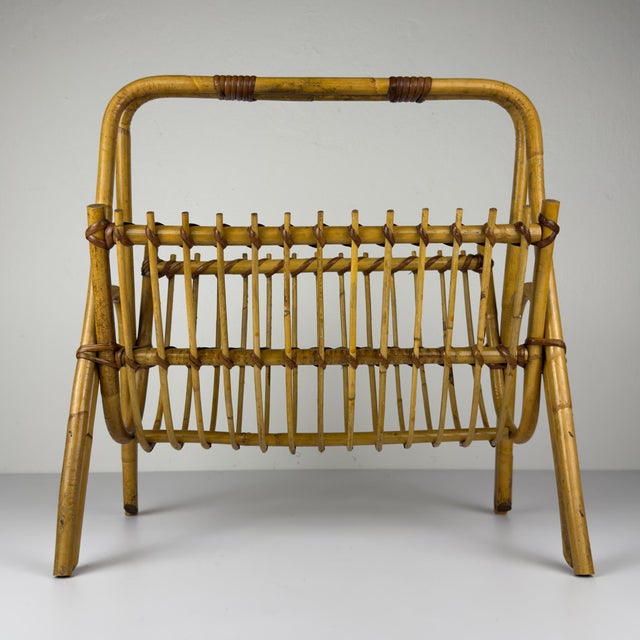 Vintage Bamboo and Vienna Straw Magazine Rack, Italy, 1960s For Sale - Image 10 of 17