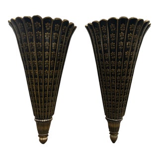 Mid 20th Century Pair of Vintage Italian Wood Wall Sconces For Sale