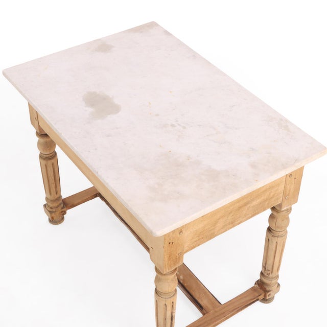 French Country A French Beech Marble Top Table, C. 1890. For Sale - Image 3 of 7