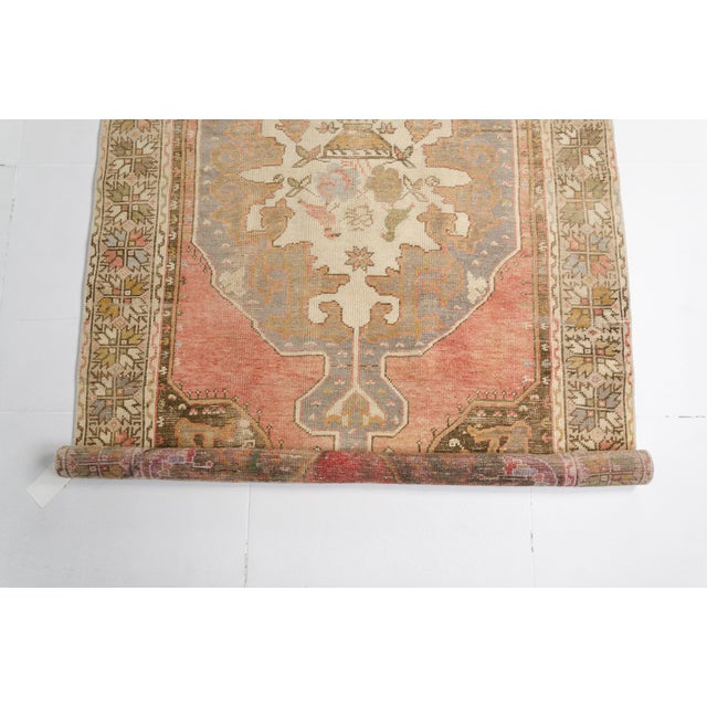 Olive Mid 20th Century Faded Coral and Olive Medallion Carpet For Sale - Image 8 of 10