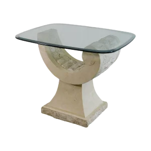Postmodern Tessellated Marble Glass Top Side Table