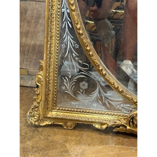 19th Century 19th C. French Louis XV Giltwood Mirror With Etched Border Panels For Sale - Image 5 of 8