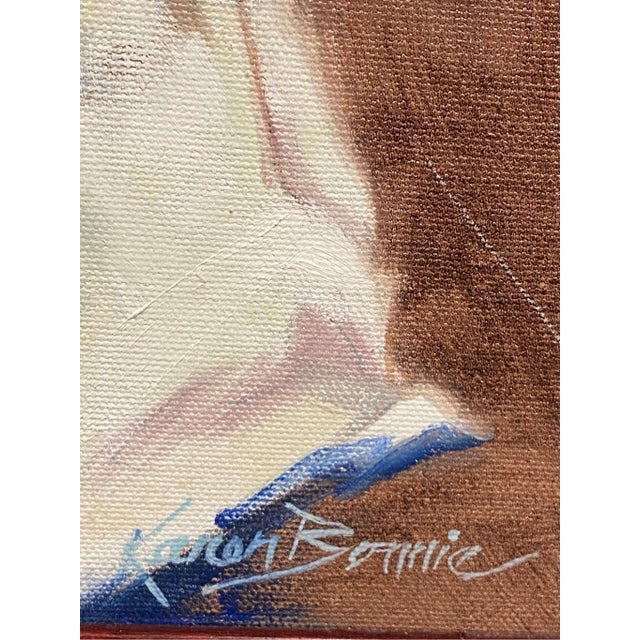 Early 21st Century Mid 20th Century Karen Bonnie Oil Painting Girl in Scarlett O'Hara Dress, Framed For Sale - Image 5 of 5