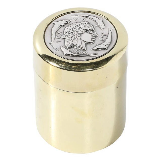 Mid-Century Sterling Silver & Polished Brass Box of Apollo Signed Lalaounis For Sale