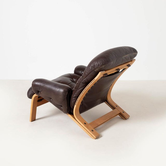 Wood Set of Ry Wing Lounge Chair and Ottoman by Elsa and Nordahl Solheim for Rybo Mobler, Norway, 1970s For Sale - Image 7 of 15