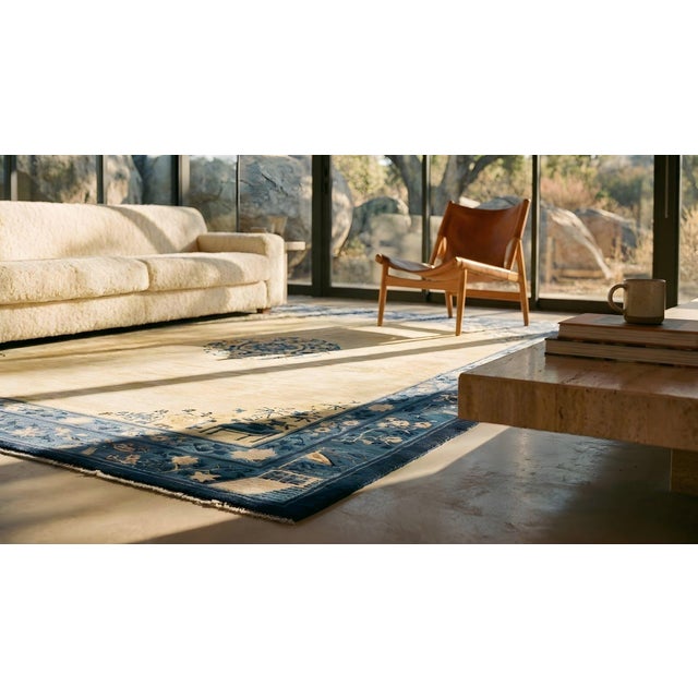 1920s Beige Minimalist Open Field Antique Chinese Peking Carpet 8' X 9'6'' Knotted Wool Rug For Sale - Image 12 of 12