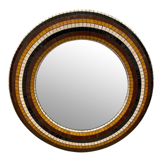 Large Mid-Century Glass Tile Mosaic Mirror For Sale