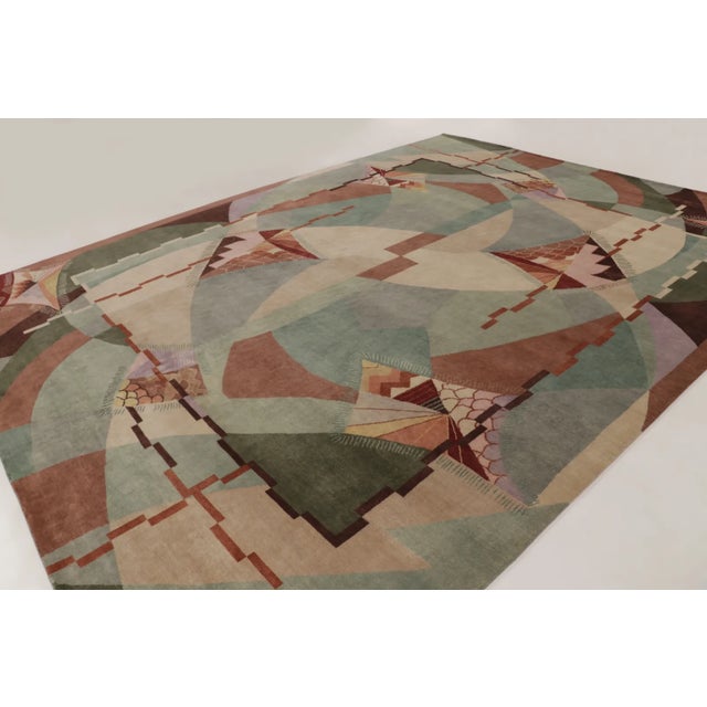 Art Deco Contemporary Chinese Art Deco Style Sage & Rust Wool Rug by Rug & Kilim, India For Sale - Image 3 of 10