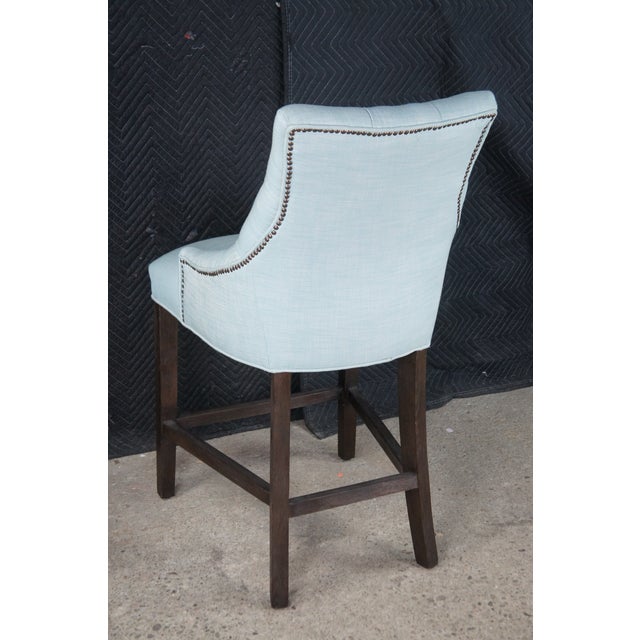 2010s 3 Restoration Hardware Rh Martine Tufted Blue Bar Counter Stools 42" For Sale - Image 5 of 14