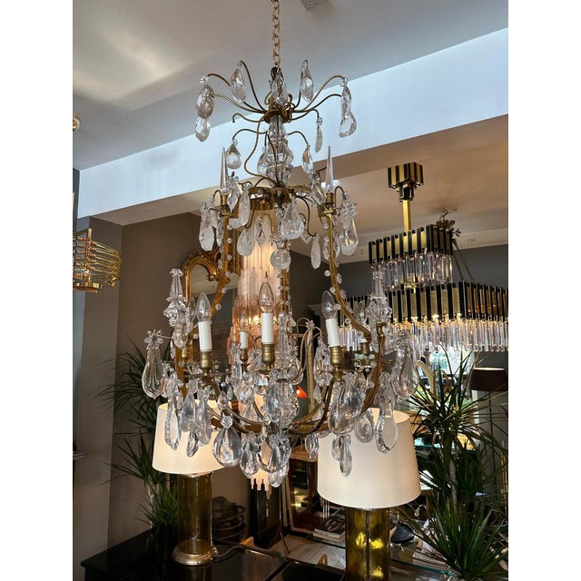 Large Antique French Rock Crystal and Gilt Bronze Chandelier For Sale - Image 9 of 18