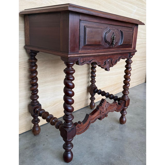 Mid 20th Century Mid 20th Century Pair of Spanish Carved Nightstands with Drawer and low crest For Sale - Image 5 of 18