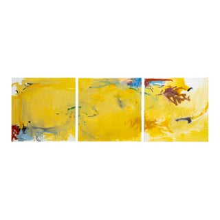 Robert O'Meara Abstract in Yellow Triptych Oil For Sale