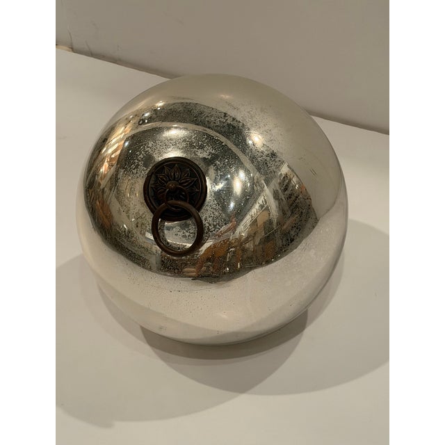 Very large 19th century German silver mercury glass Kugel sphere having original brass ring. Kugel is derived from the...