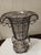 French pedestal base urn form caged glass twisted wire standing basket circa 1890-1910. Beautiful patina, some warping of...