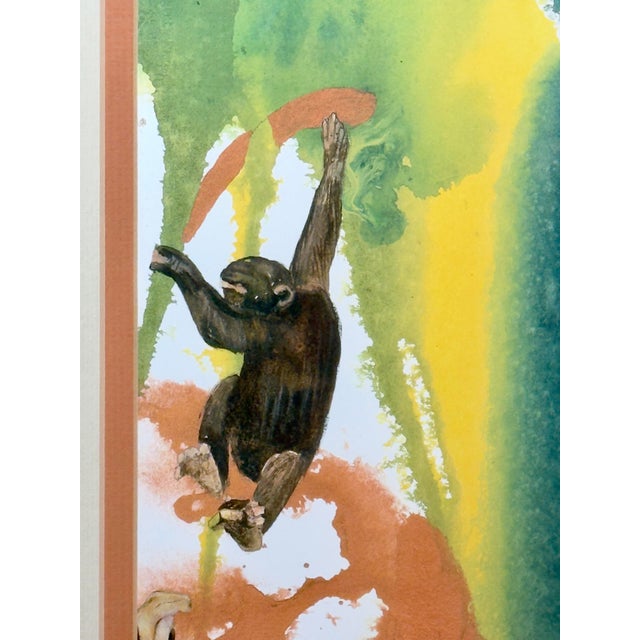 Late 20th Century Artist Signed Water Color Monkey Art -a Pair For Sale - Image 9 of 12
