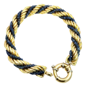18k Yellow Gold Rope Bracelet With Blue Sapphire Accents